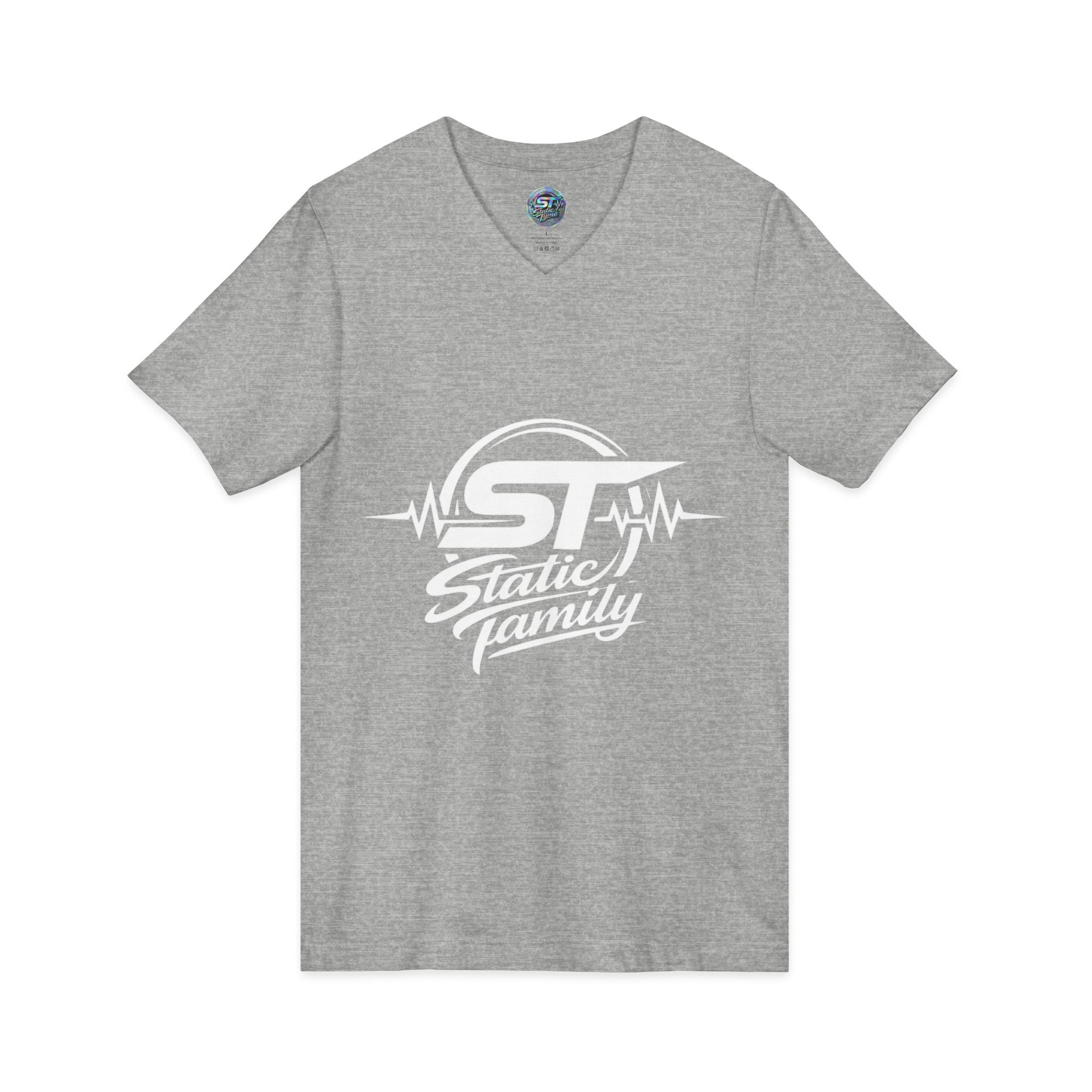 Static Family Logo V-Neck Tee — Graphic Shirt