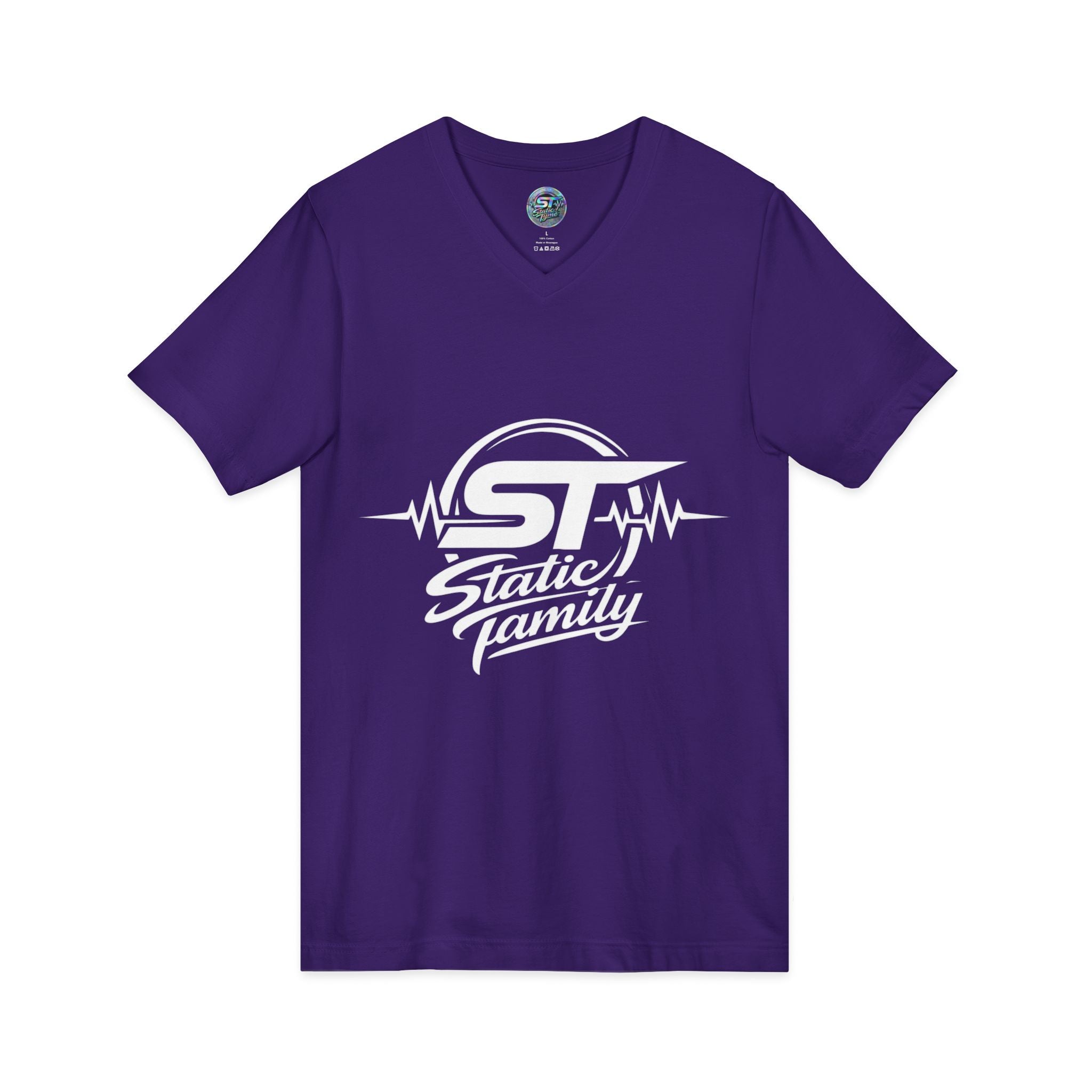 Static Family Logo V-Neck Tee — Graphic Shirt