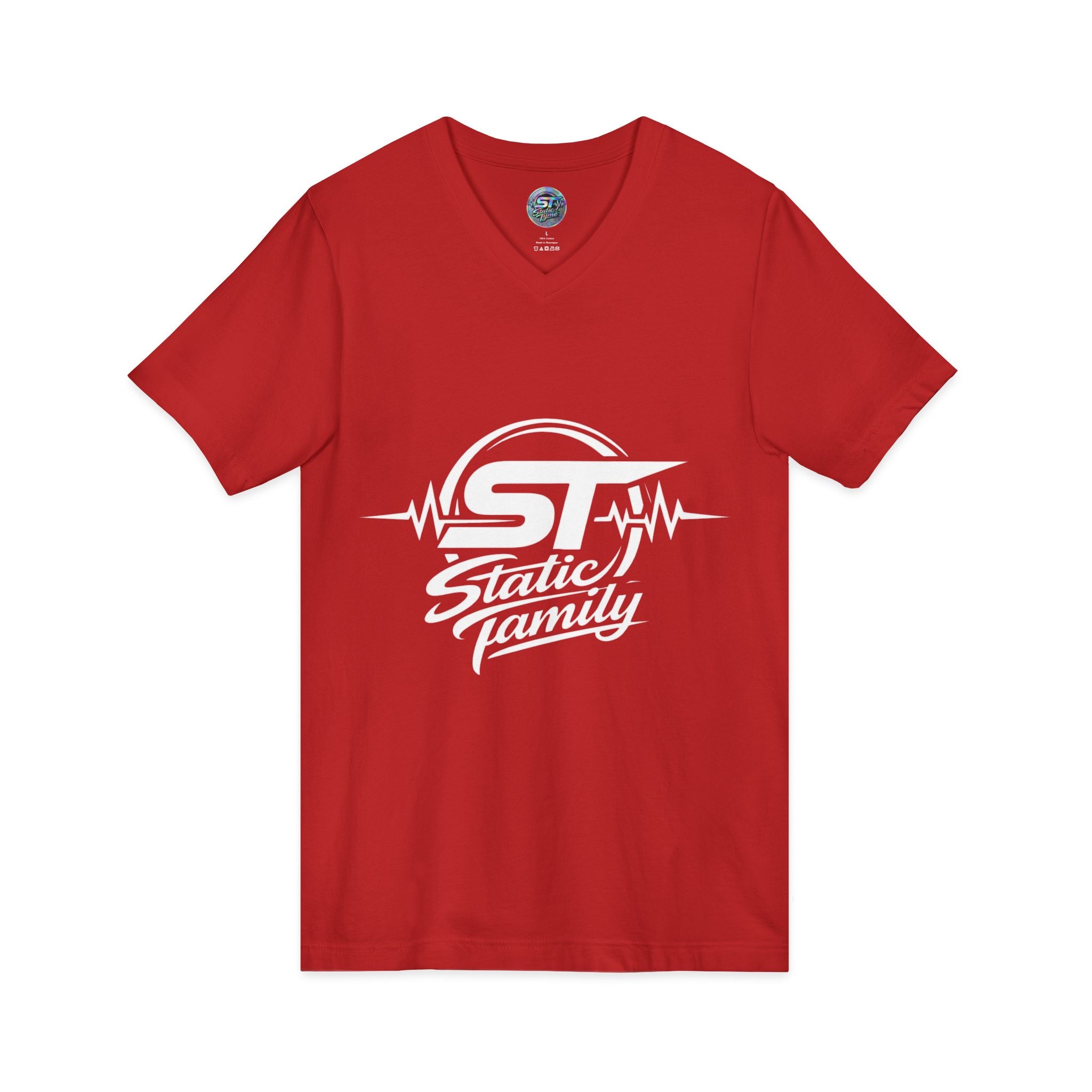 Static Family Logo V-Neck Tee — Graphic Shirt