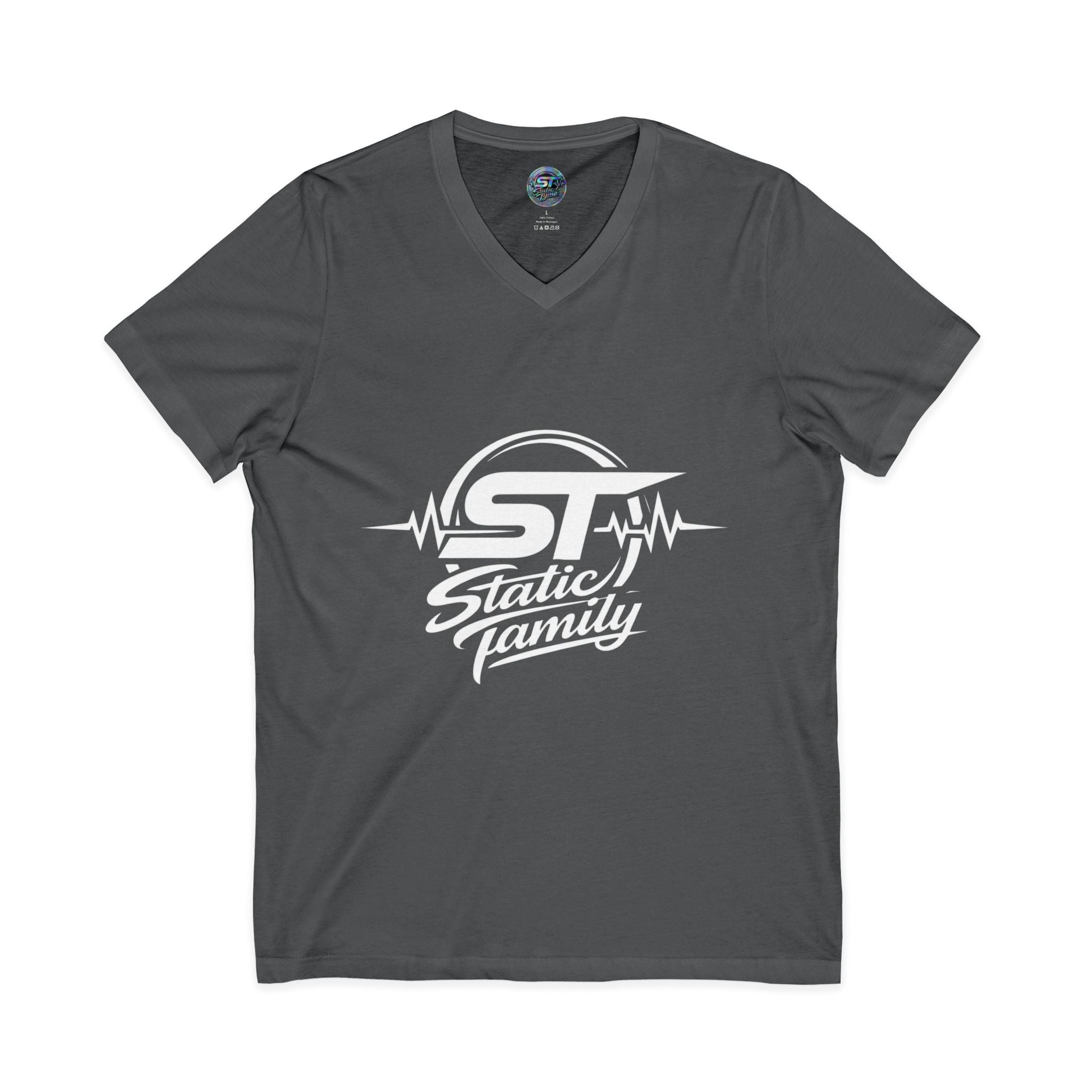Static Family Logo V-Neck Tee — Graphic Shirt