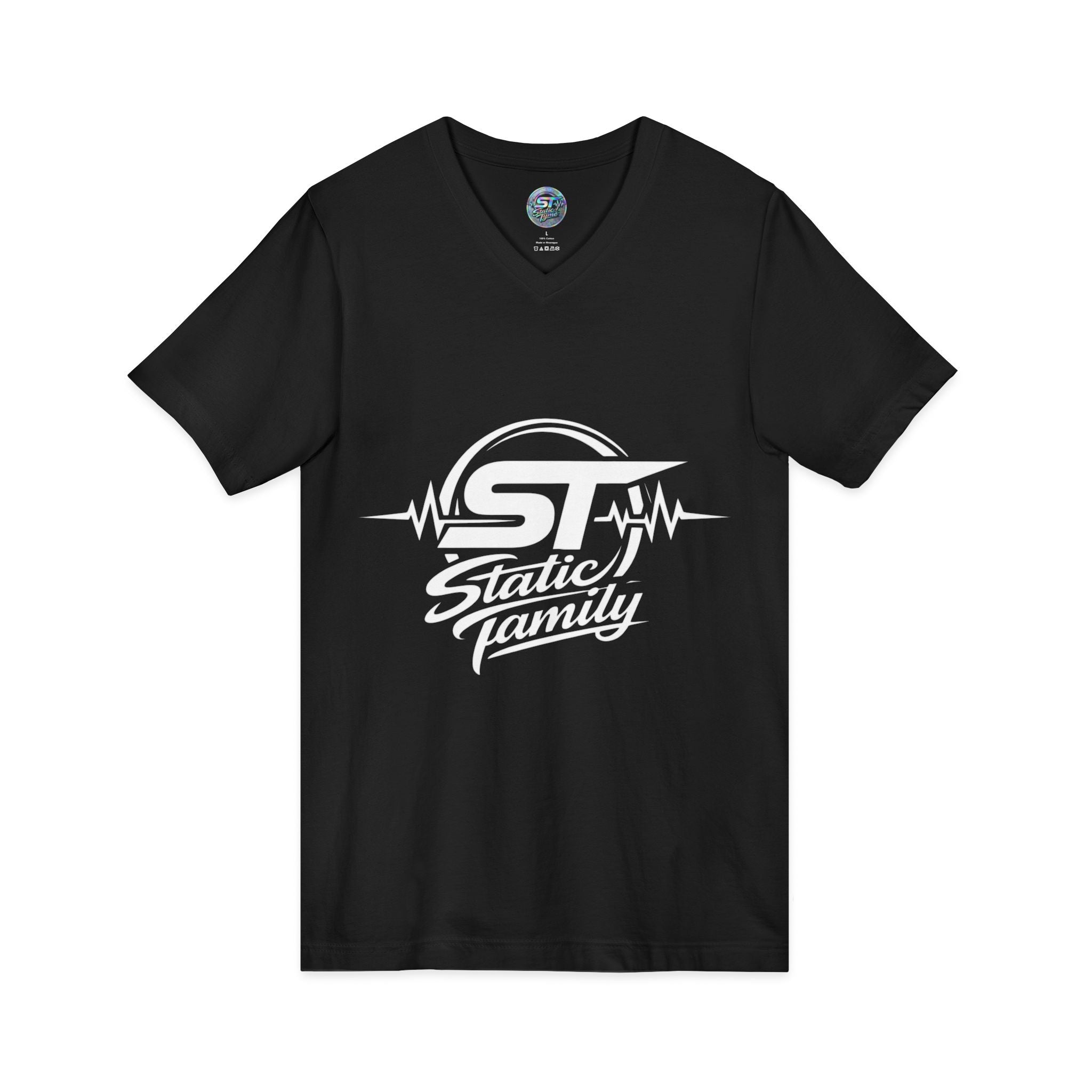 Static Family Logo V-Neck Tee — Graphic Shirt